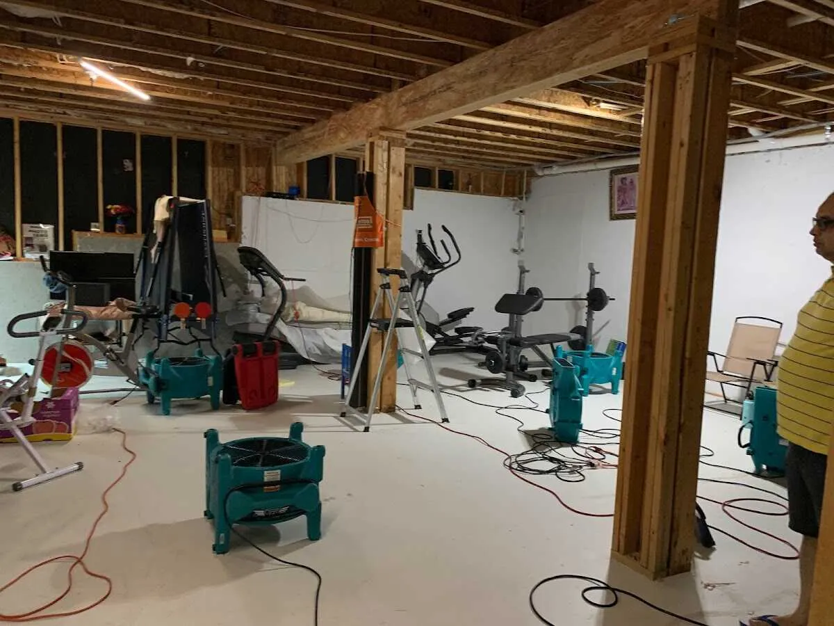 Basement drying equipment setup for Structural Drying in Indianapolis
